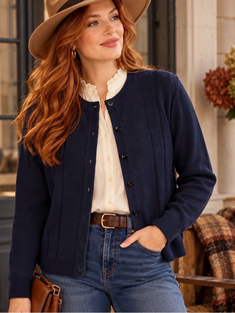 Spade- classic navy blue sweater cardigan- size Med- wool blend